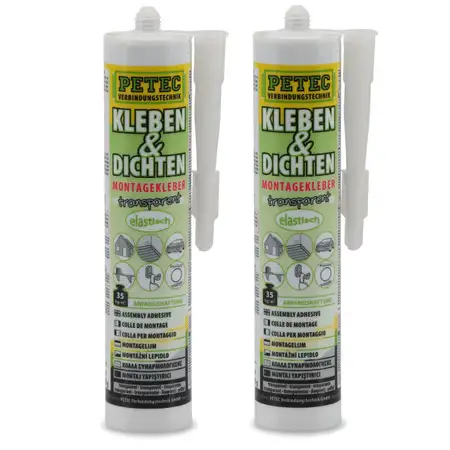 2x 290ml PETEC 94929 Kleben &amp; Dichten Montagekleber Kleber elastisch TRANSPARENT