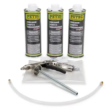 3x 1 L PETEC Hohlraumschutz &amp; Konservierung Hohlraumversiegelung + Spr&uuml;hpistole