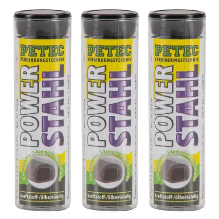 3x 50g PETEC 97350 Power Stahl 2-Komponenten-Knetmasse Metall-Klebstoff