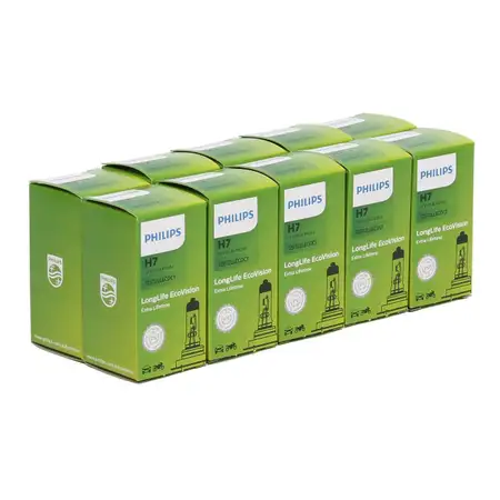 10x PHILIPS Halogenlampe Gl&uuml;hlampe H7 LONGLIFE ECOVISION 12V 55W PX26d