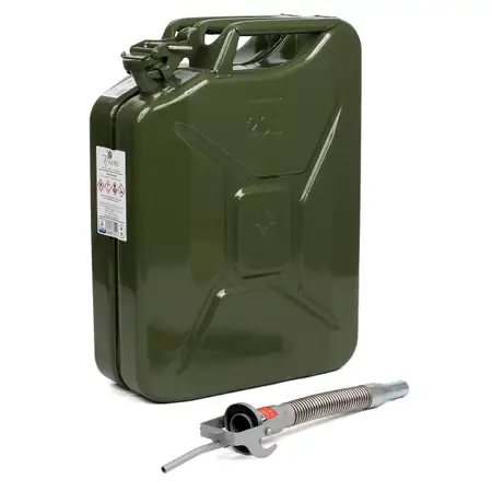 Kanister Benzin Diesel Reservekanister METALL 20Liter + Einf&uuml;llstutzen Ausgie&szlig;er