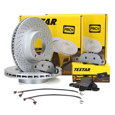 TEXTAR Bremsscheiben + Bel&auml;ge + Wako PORSCHE 911 997 3.6 Carrera 4 345 PS vorne