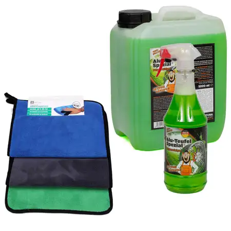 TUGA Alu-Teufel Spezial Felgenreiniger GR&Uuml;N 6L + 3x ROCCO Mikrofasertuch