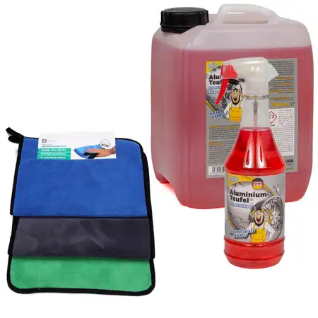 TUGA Alu-Teufel Plus Felgenreiniger ROT 6L + 3x ROCCO Mikrofasertuch Poliertuch