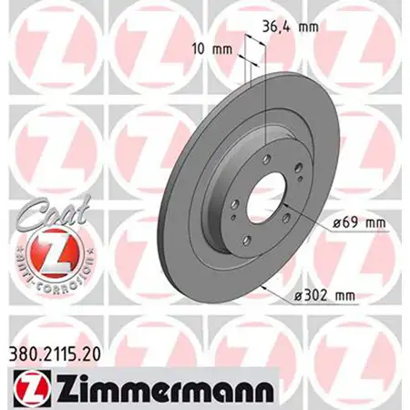 ZIMMERMANN Bremsscheiben CITROEN C4 AIRCROSS f&uuml;r MITSUBISHI PEUGEOT 4008 hinten