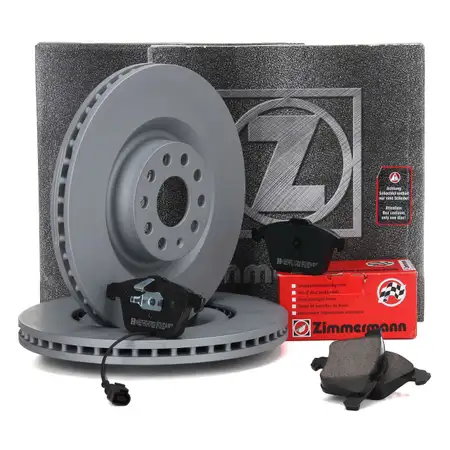 ZIMMERMANN Bremsscheiben + Bel&auml;ge AUDI S3 8P SEAT LEON VW GOLF 6 GTI 2.0R vorne