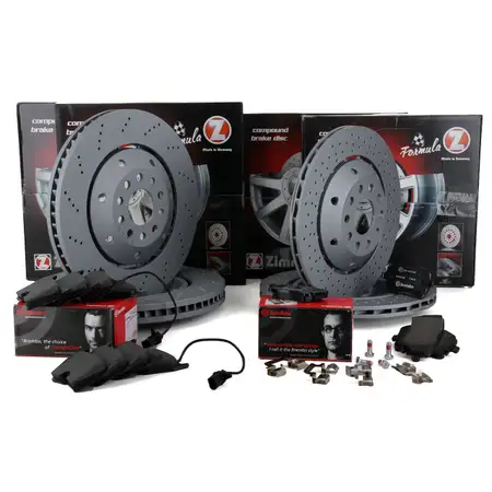 Bremsen FORMULA Z Bremsscheiben + BREMBO Bel&auml;ge f&uuml;r AUDI RS6 C5 vorne + hinten
