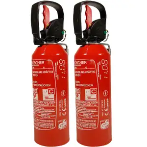 2x 1KG Auto Hand-Feuerl&ouml;scher ABC Pulverl&ouml;scher + KFZ Halterung (MHD 07.2021)