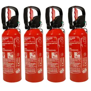 4x 1KG Auto Hand-Feuerl&ouml;scher ABC Pulverl&ouml;scher + KFZ Halterung (MHD 07.2021)