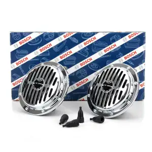 BOSCH Universal Oldtimer Fanfare Hupe Horn Signalhorn Set 0986AH0203 K&auml;fer W110