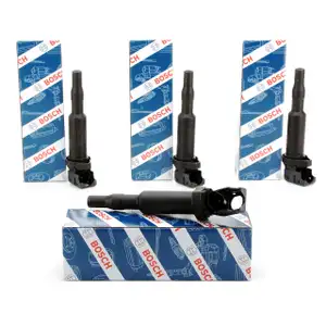 4x BOSCH Z&uuml;ndspule inkl. Z&uuml;ndkerzenstecker BMW E81/87 E46 E90 E60/61 F10 X3 X5