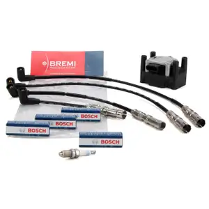 BBT Z&uuml;ndspule + BREMI Z&uuml;ndkabelsatz + 4x BOSCH Z&uuml;ndkerze AUDI SEAT SKODA VW 1.6