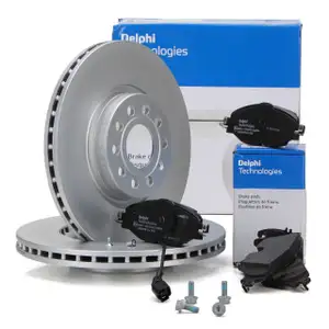 DELPHI Bremsscheiben + Bel&auml;ge + Wako VW ARTEON CADDY IV GOLF 7 PASSAT 3G vorne