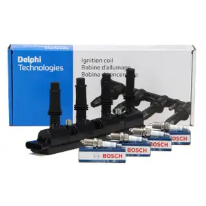 DELPHI Z&uuml;ndspule + 4x BOSCH Z&uuml;ndkerze OPEL Adam Astra J Corsa D E Meriva B 1.2 1.4