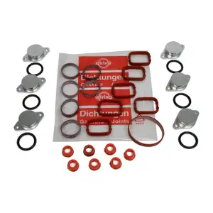 6x Drallklappen Ansaugbr&uuml;cken ALU &Oslash; 32 mm + ELRING Dichtungssatz + St&uuml;tzring Set BMW M57