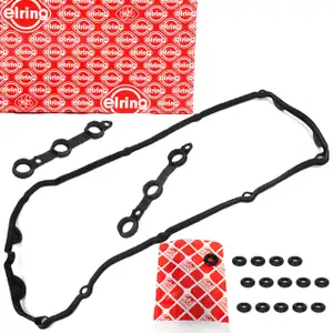 ELRING Ventildeckeldichtung Satz + 15x FEBI Gummidichtung f&uuml;r BMW M54 bis 09.2002