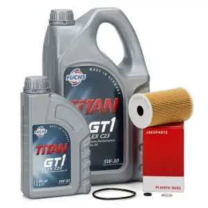 FUCHS MOTOR&Ouml;L 5W30 6 L 6 Liter + HERTH+BUSS &Ouml;lfilter J1310514 f&uuml;r HYUNDAI KIA