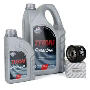 FUCHS MOTOR&Ouml;L TITAN SuperSyn 5W-40 6L 6 Liter + ORIGINAL &Ouml;lfilter 46796687