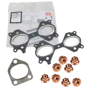 Abgaskr&uuml;mmerdichtung + Schrauben Set BMW E81 E46 E90 E91 E60 E61 X3 E83 M47 N47