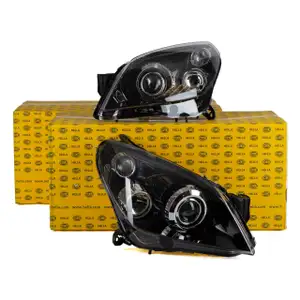 2x HELLA Hauptscheinwerfer + Stellmotor BI-XENON f&uuml;r OPEL ASTRA H links + rechts
