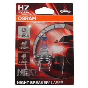 OSRAM Gl&uuml;hlampe H7 NIGHT BREAKER LASER 12V 55W PX26d next Generation +150%