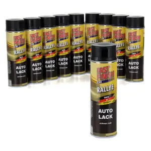 10x 500 ml FAST FINISH Rallye Autolack Lackspray Schwarz Matt Spraydose 292828