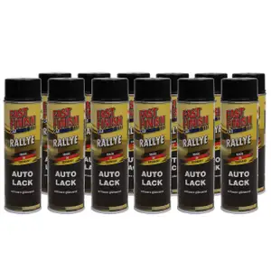 12x 500 ml FAST FINISH Rallye Autolack Lackspray Schwarz Gl&auml;nzend Spraydose 292835