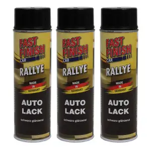 3x 500 ml FAST FINISH Rallye Autolack Lackspray Schwarz Gl&auml;nzend Spraydose 292835
