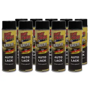 10x 500 ml FAST FINISH Rallye Autolack Lackspray Schwarz Gl&auml;nzend Spraydose 292835