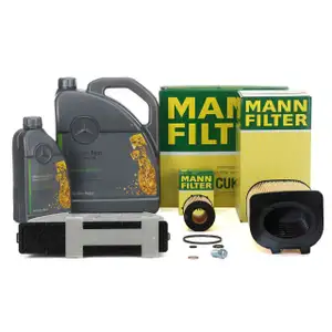 MANN Inspektionskit + 6 L ORIGINAL Mercedes 5W30 Motor&ouml;l C-KLASSE S204 C180