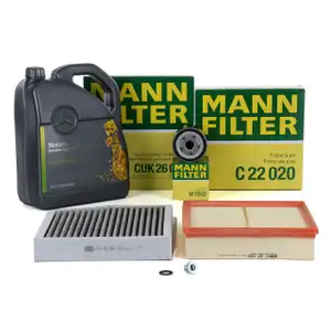 MANN Inspektionskit + 5 L ORIGINAL Mercedes 5W30 Motor&ouml;l W176 W246 C/X117 X156
