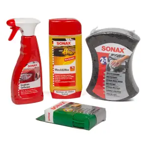 SONAX Autoshampoo Wasch&Wax + Insektenentferner + Insektenschwamm + Multischwamm