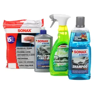SONAX Autoshampoo 2 IN 1 + Scheibenreiniger + POLISH & WX 3 + Poliert&uuml;cher