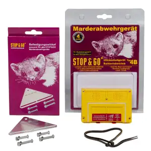 STOP & GO Ultraschall Marder-Abwehrger&auml;t Batteriebetrieb 4B + Befestigungswinkel