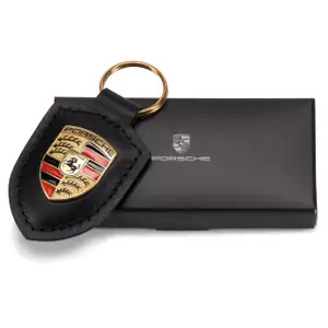 ORIGINAL f&uuml;r Porsche Schl&uuml;sselanh&auml;nger SCHWARZ Leder mit Wappen WAP0500900E