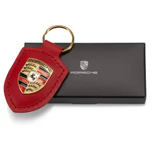 ORIGINAL f&uuml;r Porsche Schl&uuml;sselanh&auml;nger ROT Leder mit Wappen WAP0500920E