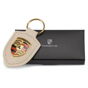 ORIGINAL f&uuml;r Porsche Schl&uuml;sselanh&auml;nger BEIGE Leder mit Wappen WAP0500960E