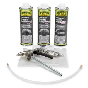 3x 1 L PETEC Hohlraumschutz & Konservierung Hohlraumversiegelung + Spr&uuml;hpistole