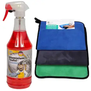 TUGA Alu-Teufel Plus Felgenreiniger ROT 1L + 3x ROCCO Mikrofasertuch Poliertuch