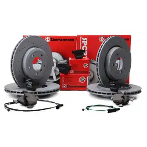 Zimmermann SPORT Bremsscheiben + Bel&auml;ge + Wako BMW E46 330i 330d vorne hinten