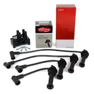 DELPHI Z&uuml;ndspule + ELPARTS Z&uuml;ndleitungssatz FORD Fiesta Focus Fusion 1.4 1.6 16V