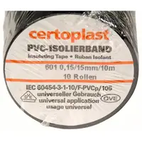 10x CERTOPLAST Isolierband Klebeband SCHWARZ 15mm x 10m 14.6010.0074