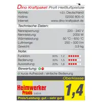 Dino KRAFTPAKET 130221 Heissluftf&ouml;hn Heissluftpistole 2000W 50-650&deg;C