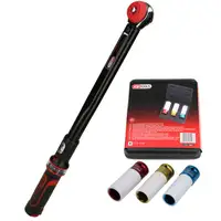 KS TOOLS Ratschen-Drehmomentschl&uuml;ssel 40-200 Nm + Steckschl&uuml;ssel N&uuml;sse 3er Set