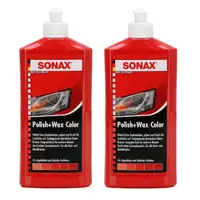 2x 500ml SONAX Politur & Wachsstift POLISH & WAX COLOR NanoPro ROT