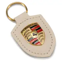 ORIGINAL f&uuml;r Porsche Schl&uuml;sselanh&auml;nger BEIGE Leder mit Wappen WAP0500960E