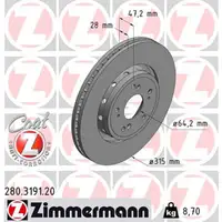 ZIMMERMANN Bremsscheiben f&uuml;r HONDA CR-V IV (RM_) 2.0 1.6i-DTEC 2.2i-DTEC vorne