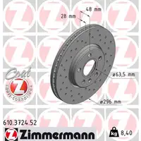 Zimmermann SPORT Bremsscheiben f&uuml;r VOLVO S90 II V90 II 16 Zoll bis 190 PS vorne