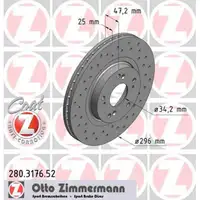 Zimmermann SPORT Bremsscheiben f&uuml;r Honda Accord VIII 2.0i 2.4i 2.2i-DTEC vorne